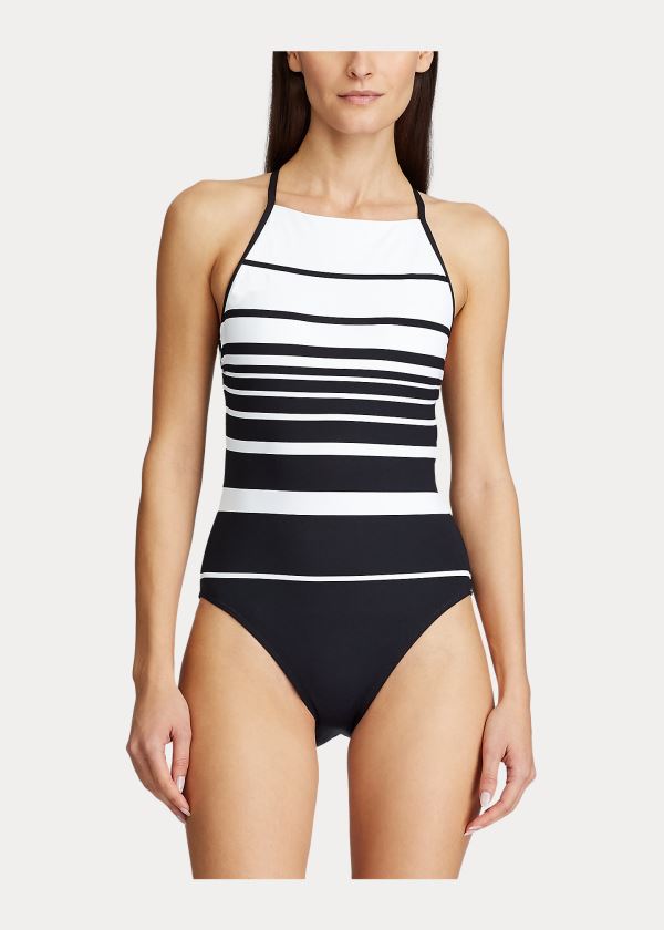 Ralph Lauren Striped High-Neck Badedragt Dame Danmark (MVPBE8619)